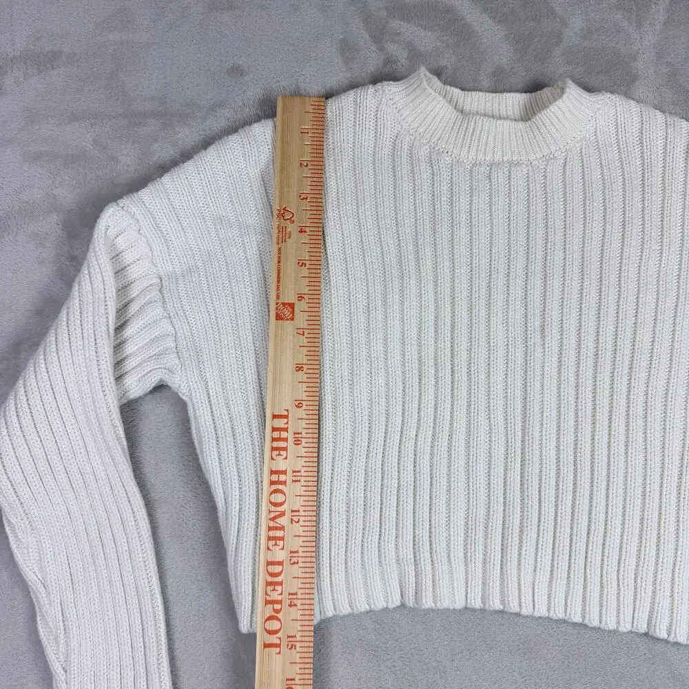 Forever 21 Womens Ribbed Mock Neck Cropped Sweater Cream White Size S